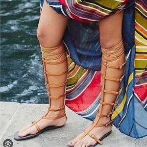 Free People “Coachella Style” Vegan Tan Lace-Up Gladiator Sandals 9